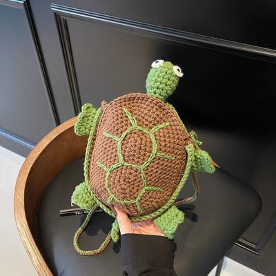 2025 Autumn and Winter New Bag Parent-child Cartoon Turtle Finished Product Hand-crocheted Mobile Phone Bag Wool Woven Shoulder Bag