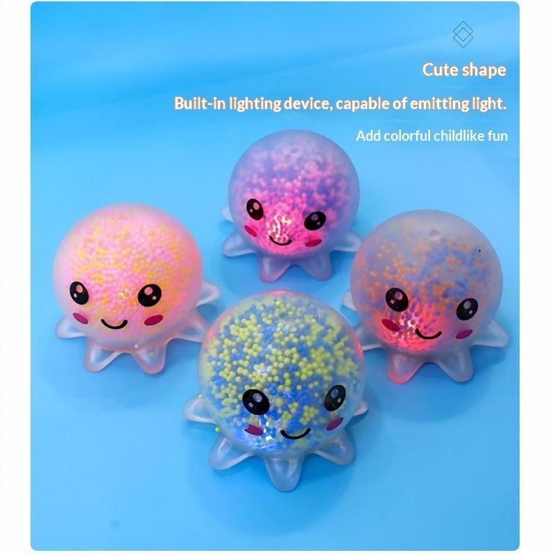 Octopus Squeeze Toy Luminous Soft Squeeze Stress Relief Fidget Toy Cute Cartoon Bead Filled For Kids Adults Party Gift