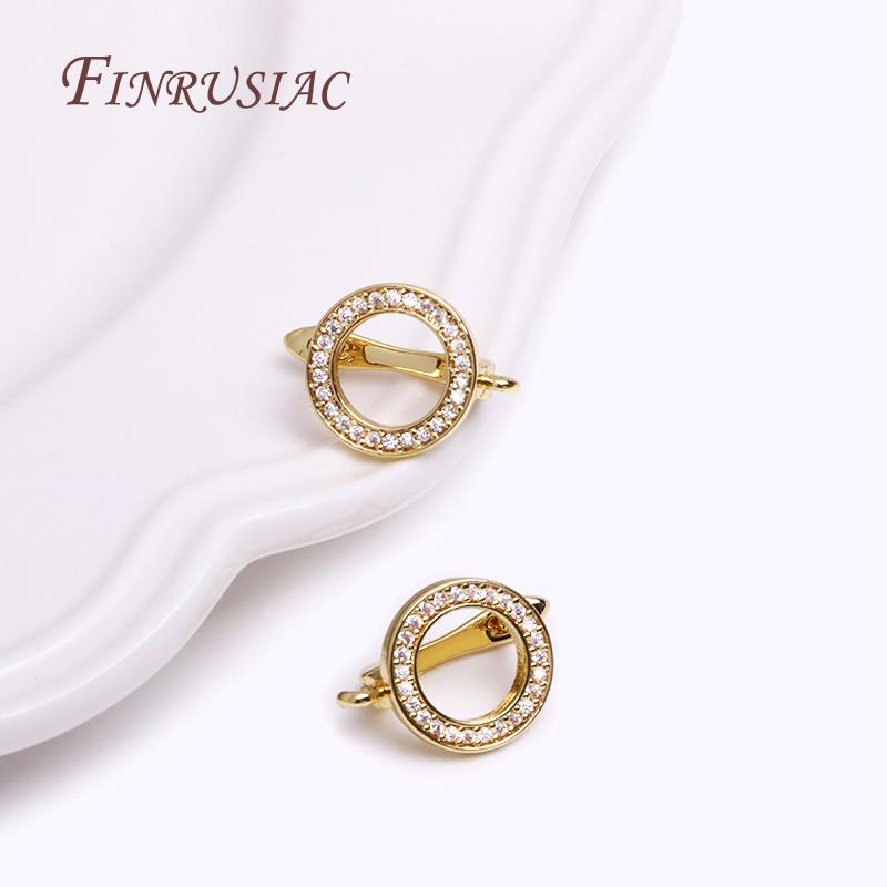 18k Gold Plated Inlaid Shiny Zircon Hollow Round Earring Hook Clasp Earring Making Supplies Wholesale