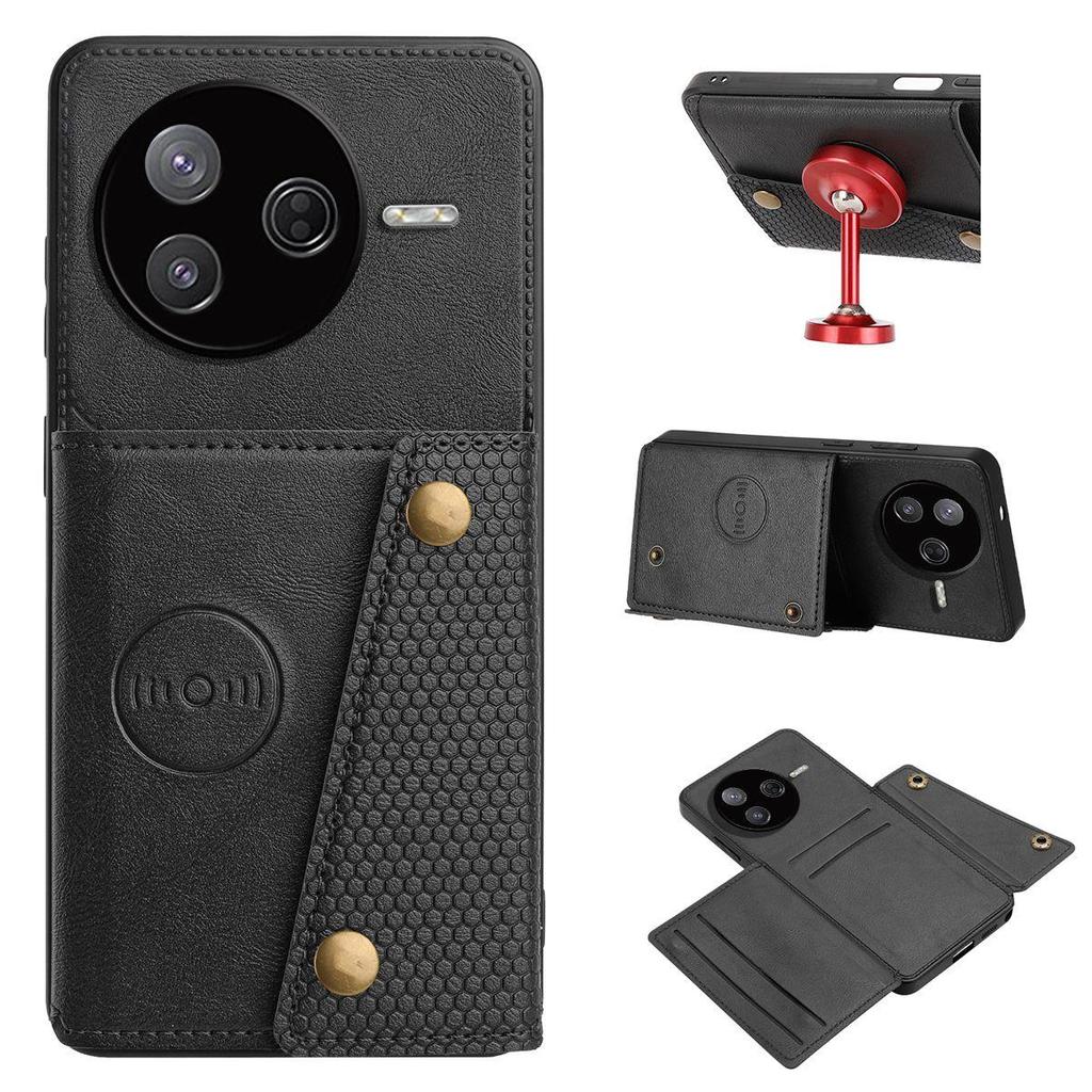 Vintage Leather Card Holder Phone Case for Xiaomi Poco F7 Pro,F7 Ultra Card Pockets Dual Snap Buttons Flip Wallet Shell