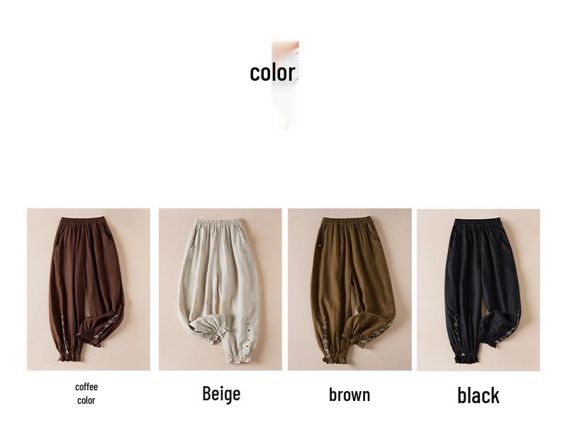 Women's Artistic Embroidery Cotton Linen Harem Pants - Slimming Casual Retro Style
