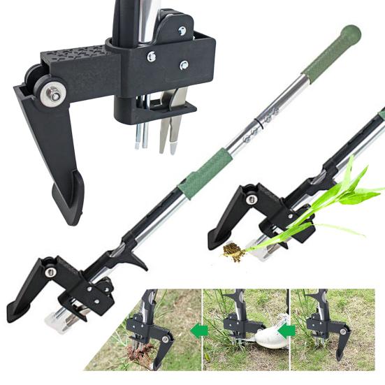 Stand Up Weed Puller Hand Weeding Tool with 4-Claw Steel Head Detachable Handle No Kneeling Garden Weed Remover