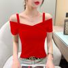 Pure Desire Hot Girls Sexy Off-shoulder Short-sleeved T-shirt Women's Summer New Slim and Thin Suspender Bottoming Shirt Top Tide