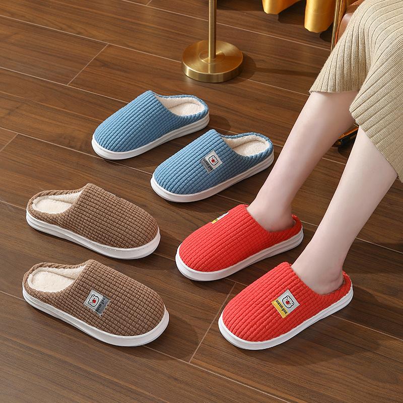Male Winter Cotton Home Slippers Anti Slip Thick Sole Warm Floor Couple Slippers Female