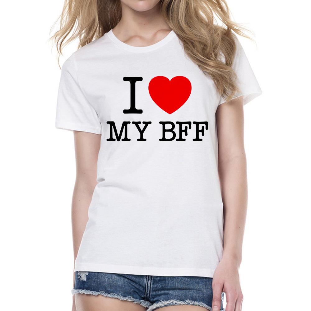 1Pcs Arrival I Love My Bff Red Heart For Adults Sister Tshirts Best Friend T M