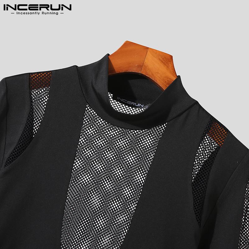 INCERUN Весенние мужские сетчатые ажурные тонкие вечерние топы, комбинезоны