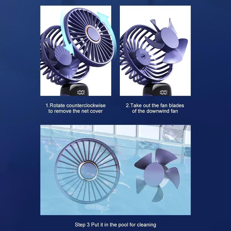 Portable Handheld Mini Fan Foldable Neck Hanging Fans 5 Speed USB Rechargeable Fan with Phone Stand and Display Screen 1800mAh