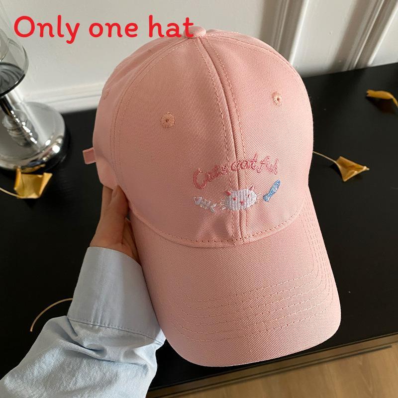 Spring Summer Fashion Baseball Cap With Cat Embroidery And Wide Brim Sun Hat For Women