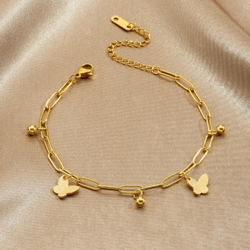 Gold Double Layer Butterfly Charm Bracelet