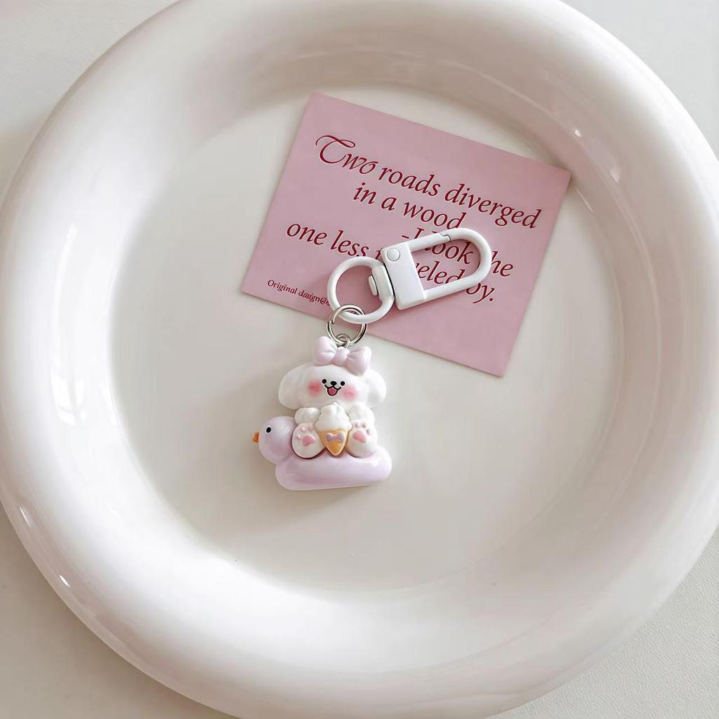 Cartoon DIY Resin Dessert Puppy Keychain - Cute Pendant Ornament for Bags and Backpacks, Ideal Small Gift for Couples and Students