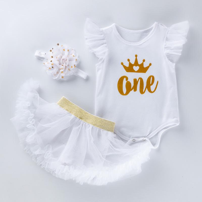 1st Birthday Outfit for Baby Girls: Sleeveless Romper, Skirt, and Bottoms Set