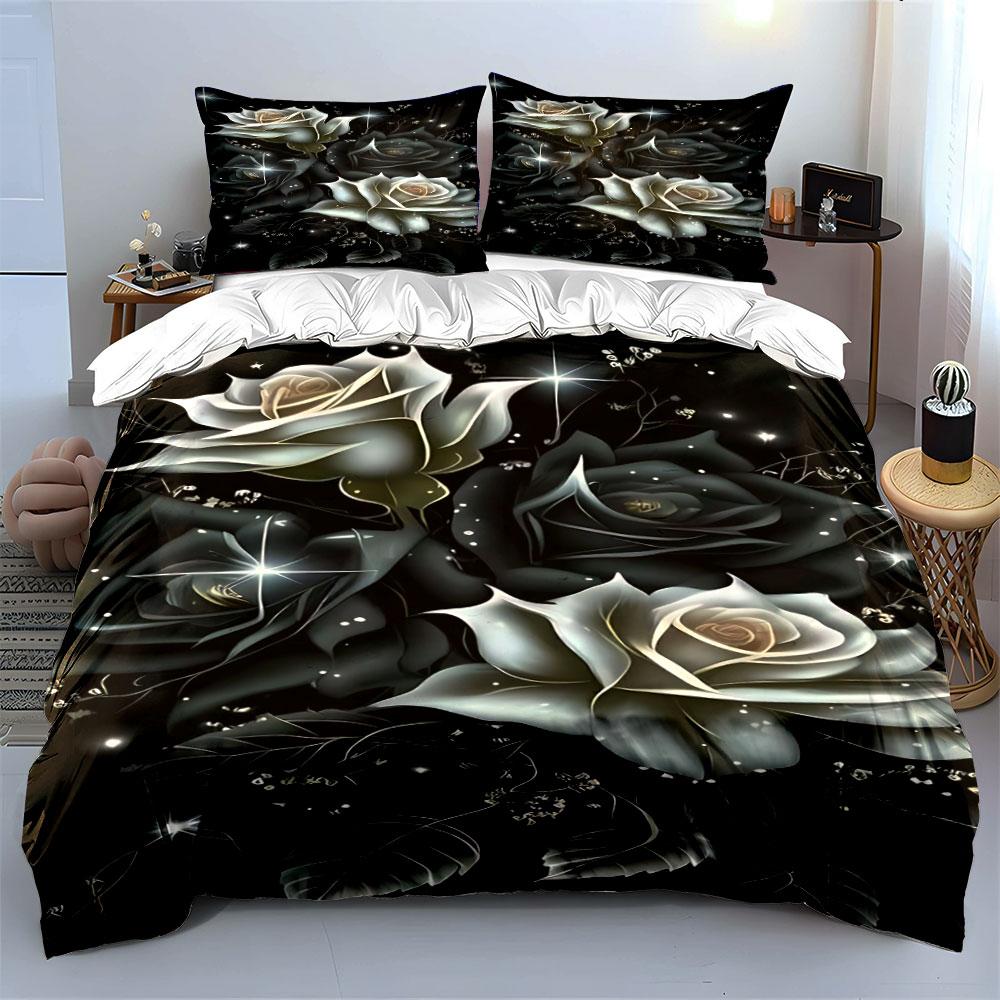 White and black roses. Bedding sets Duvet cover sets Duvet covers Pillowcases(1*Duvet Cover 2*Pillowcases without duvet insert)