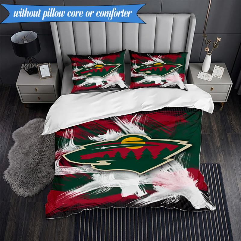 3PCS Minnesota Hockey Team Bedding Set,Including 1pc Duvet Cover And 2pcs Pillowcases Perfect for Bedroom, Dormitory, Fan Christmas gift