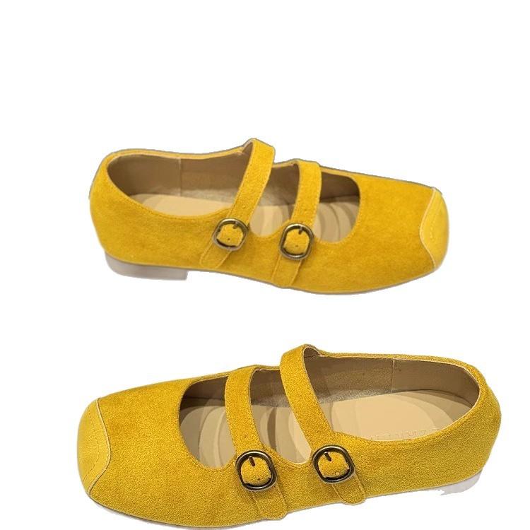 Korean version of flat-bottomed versatile one-word with ballet single shoes women's 2025 new autumn retro square head Mary Jane small leather shoes