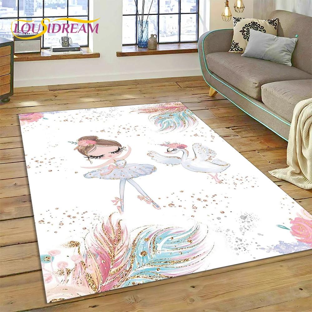 Alfombra Alfombra de Dibujos Animados de Hada Bailarina de Ballet de Ensueño Linda para Decoración de Sala de Estar Dormitorio, Decoración Antideslizante para Sofá Felpudo Niño