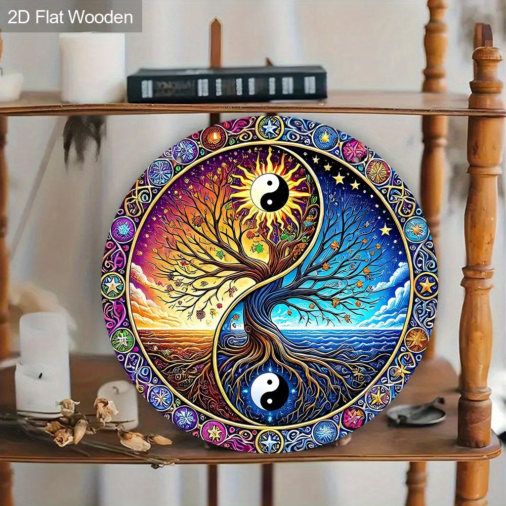 Vintage Wooden Sign with Tree of Life Pattern - Retro Decorative Plaque with Farmhouse - Ideal for Home & Party Decor - Ideal Gift for Friend