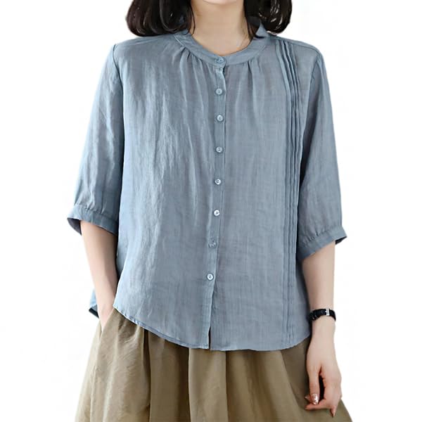 

Блузка для рукава Хлопок Тонкий Большой Короткий Пуговица Лес Повседневный [Ailiyumo] Женщины, 5/8 Рубашка, Лен, Топ, Размер, Лето, Однотонный, Длина, Вниз, Натуральный, синий