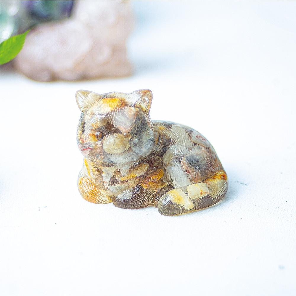 Cat Mini Figurine Resin Craft Home Office Desk Decor With Natural Crystal For Gift Giving