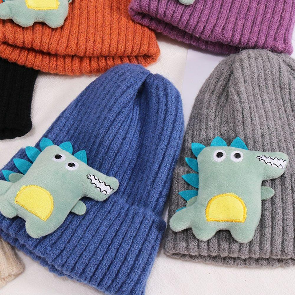 Winter Cute Kids Hats Handmade Thick Warm Soft Beanie Ear Warmer Knitted Cap Dinosaur Shape