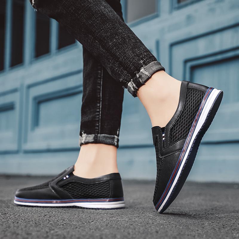 Fashion All-match Mens Sneakers Male Comfortable Slip-On Shoe New Arrival Men Casual Shoes Genuine Leather Male Hollow Out Driving Shoes