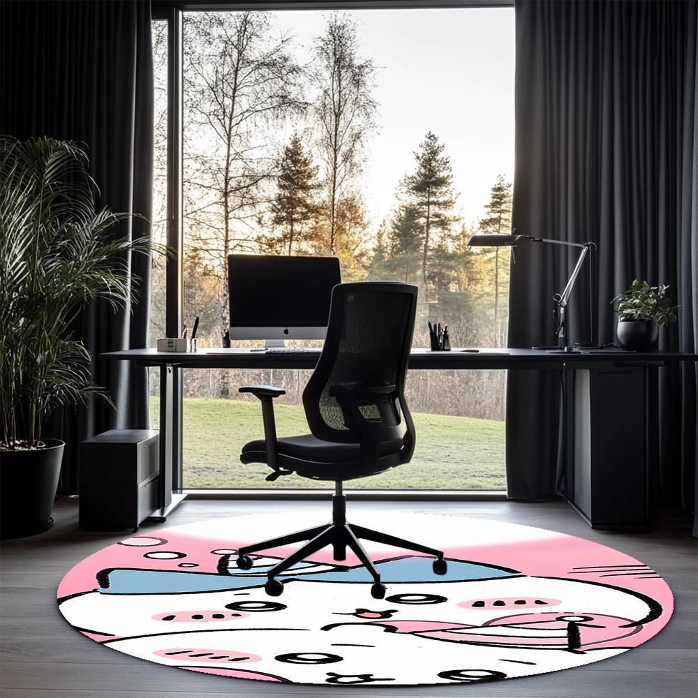 Usagi Printed Round Rug Carpet Chair Rug Area Rug Entryway Doormats,for Office Chair Living Room Bedroom Kitchen Room.
