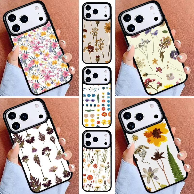 Flowers Pressed Phone Case for iPhone 16e 15 14 13 12 17 Pro Max Plus Air 17pro Cover Coque