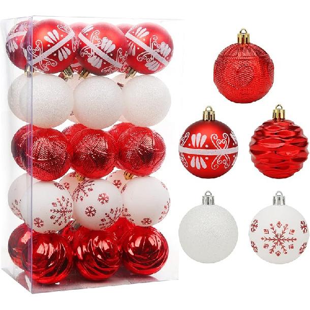 Christmas Tree Ornaments, 30ct Christmas Ball Decoration Set 2.36" Red Green and Gold Christmas Ball Shatterproof Hanging Tree Ornament Set