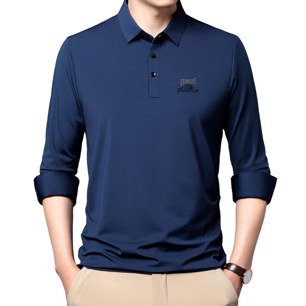 New Autumn Seamless High Elastic Long Sleeve Men's Business Casual Polo Shirt