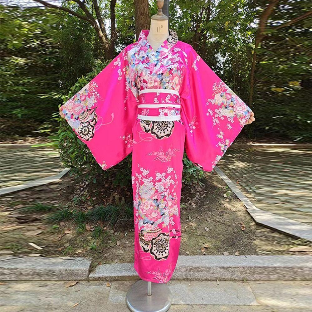 Cosplay Costume Sakura Girl  Kimono Dress Printed Floral Japanese Style Yukata Bathrobe  Geisha