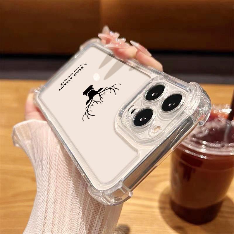 Deer Pattern Clear Shockproof Phone Case For iPhone 16E 16 15 Pro Max 14 Pro 13 12 11 Anti-Fall Slim Soft Silicone Lens Protection Bumper Cover