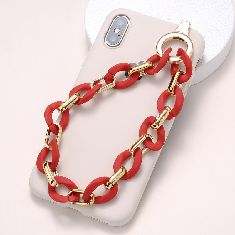 Classic Coloful Cellphone Hanging Cord Simple Metal Acrylic Beaded Mobile Phone Chain For Anti-Loss Telephone Lanyard Tether