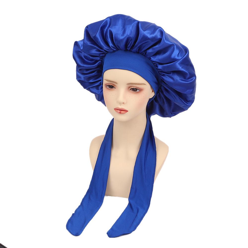 Damen Satin Schlafhaube mit breiter Krempe und Schleife