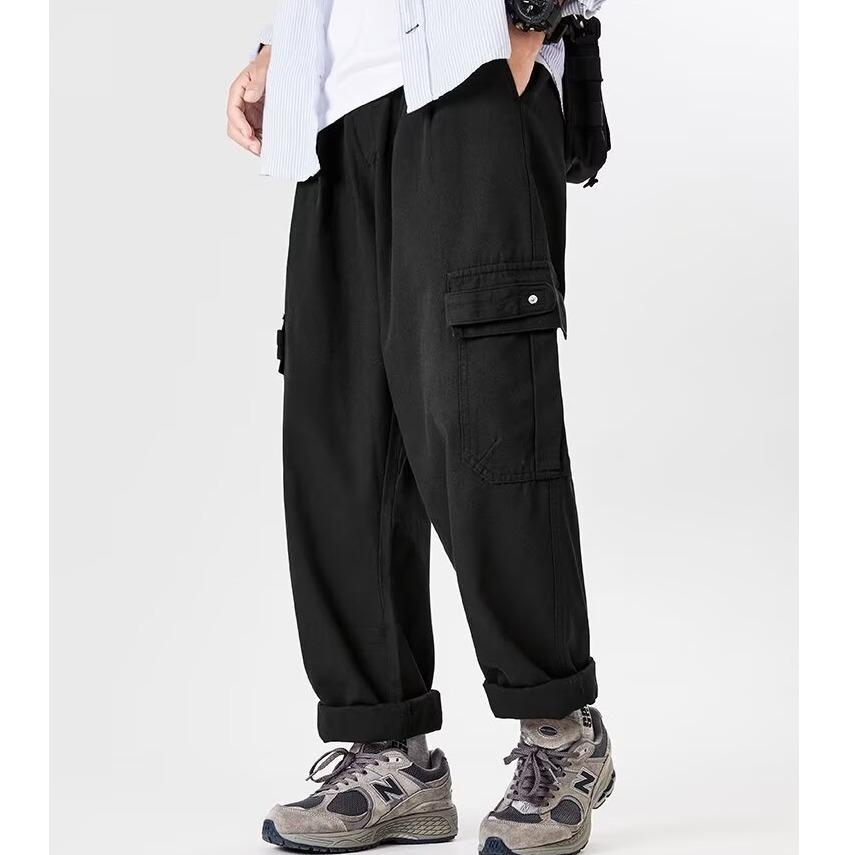 Khaki Overalls Men's Autumn New Loose Trendy Brand Wide-leg Pants Multi-pocket Straight Casual Pants