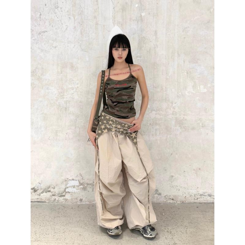 

Spice girls stacked in quick-drying overalls women s summer new design wide-leg casual paratrooper long pants 2XL абрикосовый