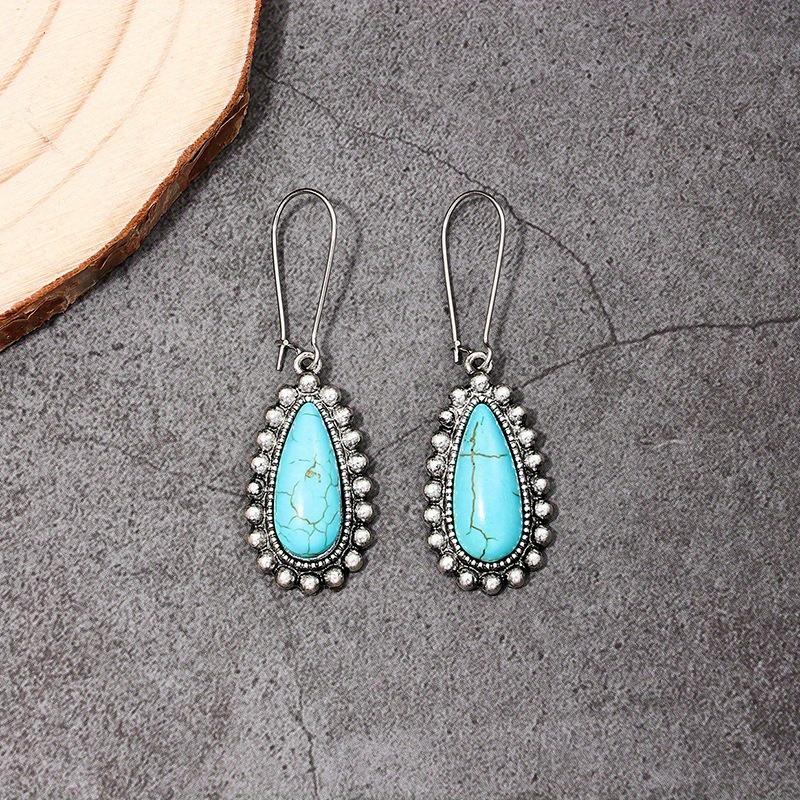 

1 пара металлических серег-подвесок в богемном стиле, в форме капли воды, с бирюзой, с художественным темпераментом