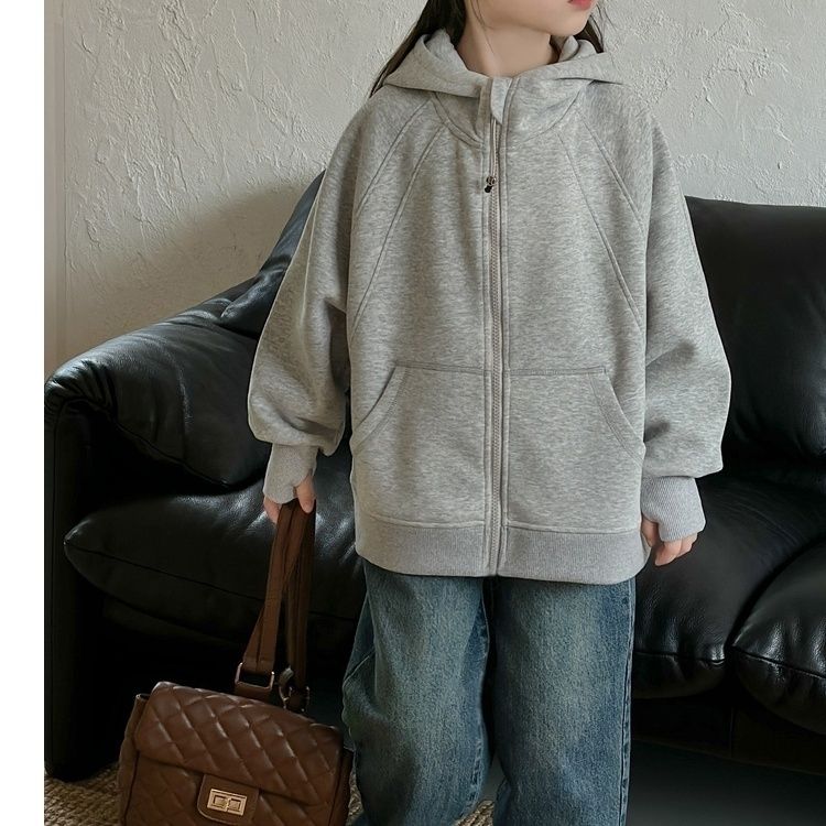 Children's Hooded Sweatshirt Jacket—Fall Casual Outerwear for Girls