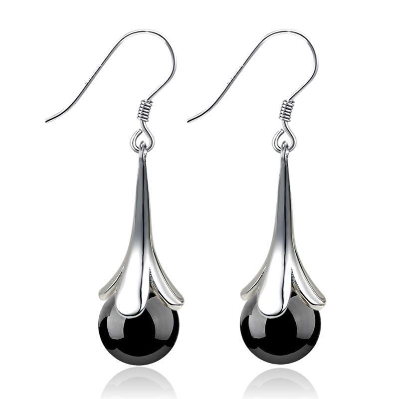 Women's Retro Korean Style Agate Tassel Earrings - Silver-Plated, Medium to Long