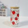 Kawaii Erdbeer-Glasbecher mit Bambusdeckel und Strohhalm 500ml Dosenförmige Glasbecher Eis- und Heißkaffeebecher Süßer Tumbler Becher Geschenk