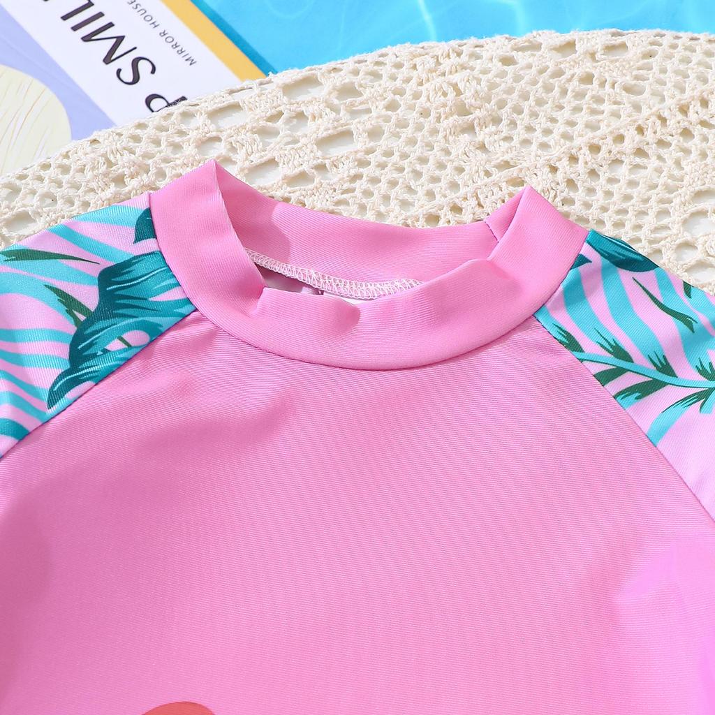Girls' Summer Flamingo & Coconut Print Two-Piece Swimsuit Set