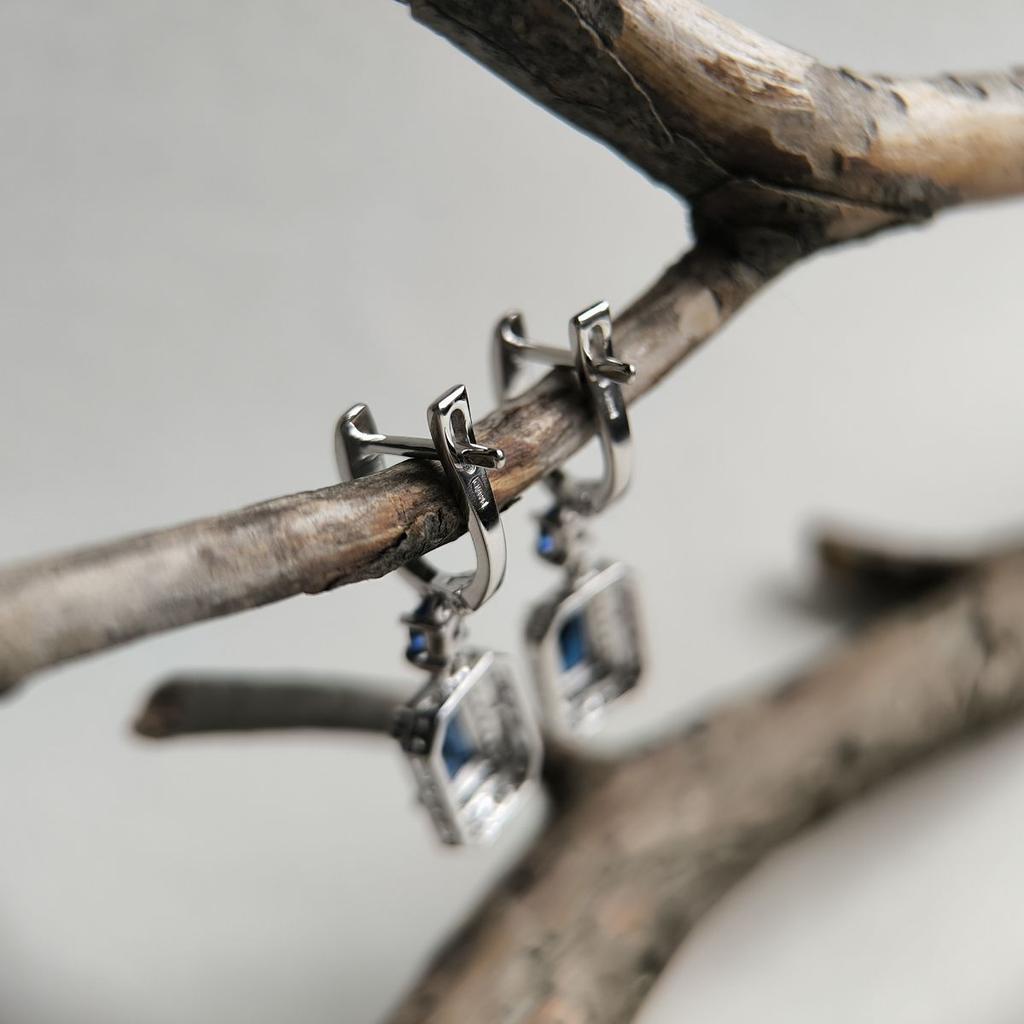 Silver Earrings with Nano Sapphire 2.947ct, Cubic Zirconia (2195054)