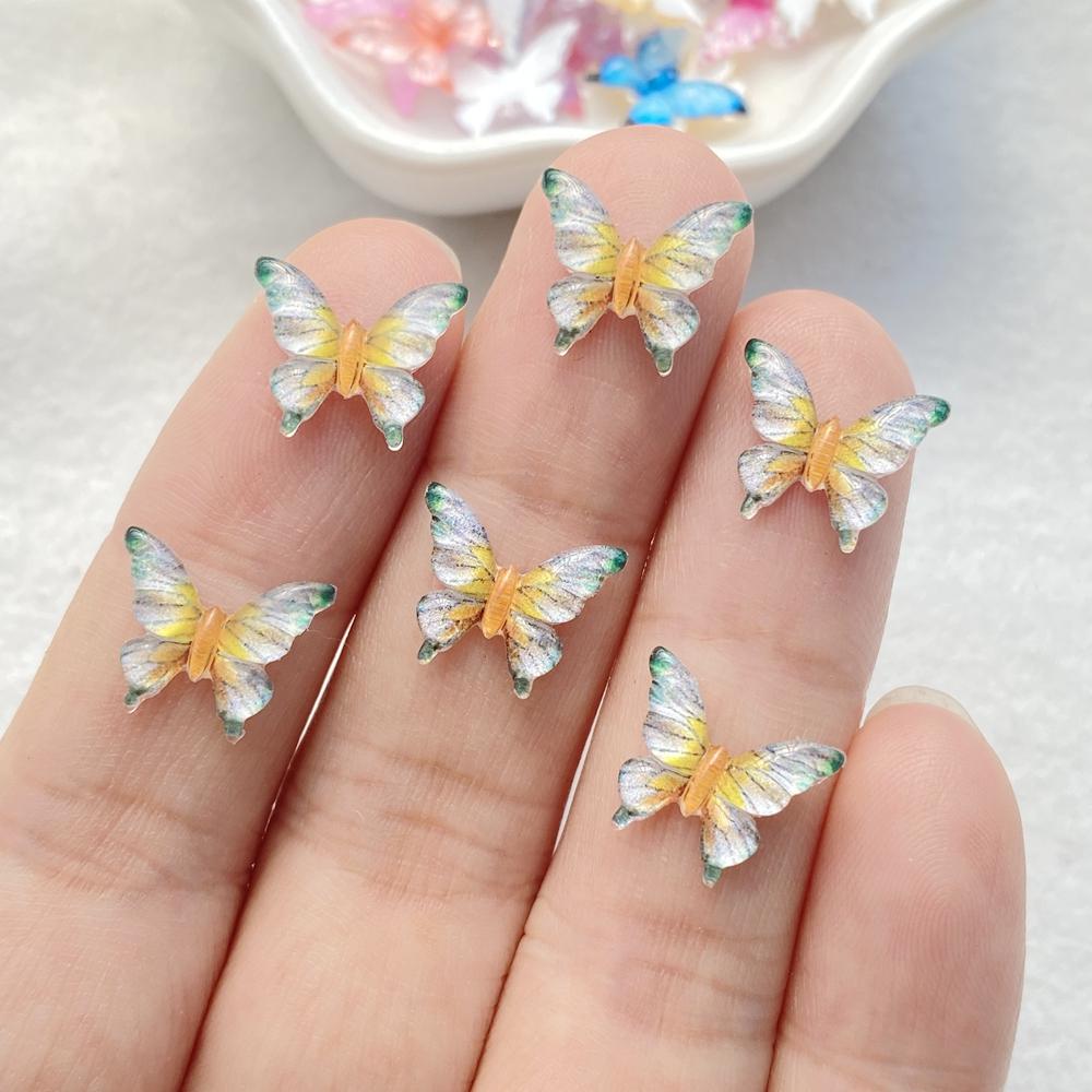 50Pcs Cute Mini Cartoon Colorful Butterflies Nail Art Resin Designer Charms Diy Craft For Nail 3D Decorations Jewelry