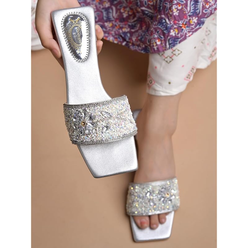 Shoetopia Women S Block Heel Sandal 7 UK серебряный