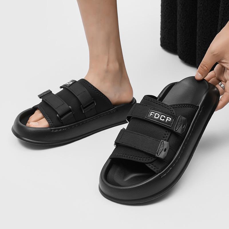 

Summer fashion new summer one-word comfortable breathable Velcro personalized slippers 471203 white-J 44 чёрный