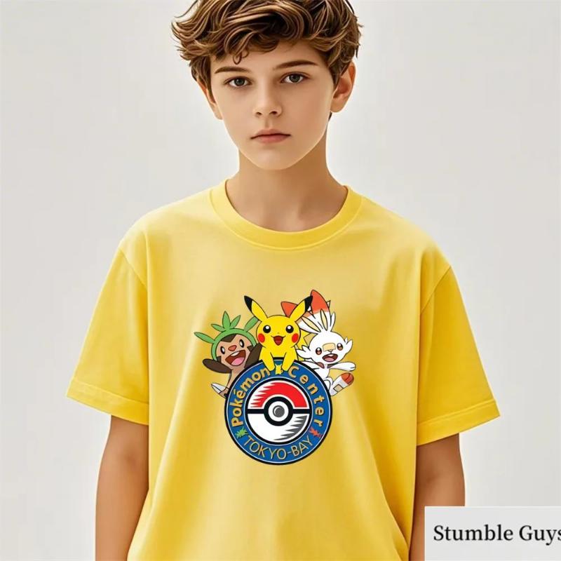 Anime Pokemon T-shirt Kids Cartoon Pikachu Gengar Printed Tshirt Casual Boys Clothes Girls Birthday Gifts Fashion Teen Tops