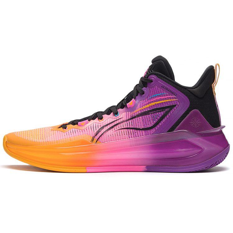 Li Ning Liren 3 Danxia Mittelhohe Performance Basketballschuhe Herren Orange Lila Schwarz ABAS091-3