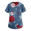 Women's Fashionable V-Neck Short-Sleeved Work Top With Pockets And Independence Day Print  Uniform