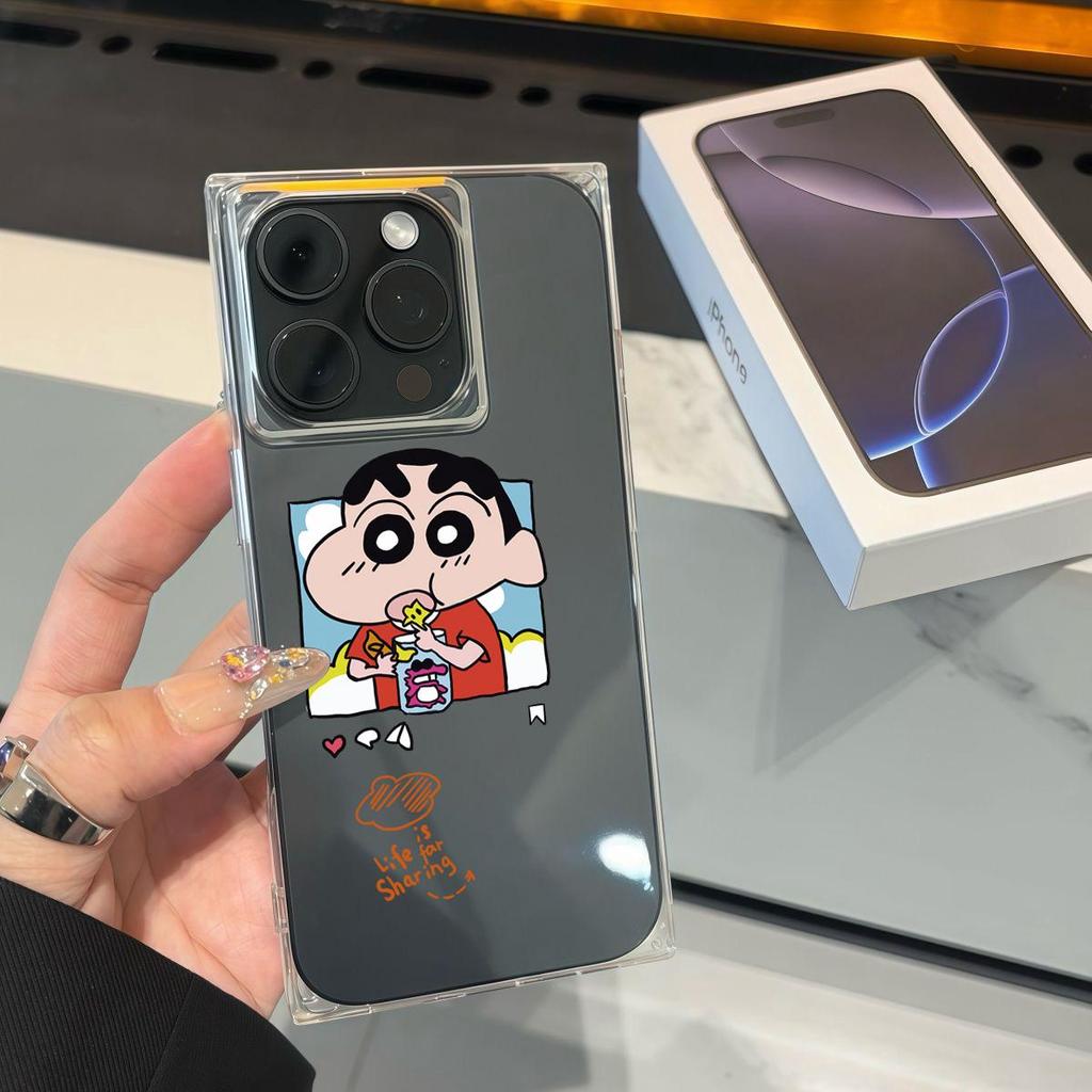 Clear Square Back Tube Case Protection For iPhone 15 Plus 13 12 11 14 Pro Max 16 ProMax Anti-Oxygen,Cute Shin Pattern Casing