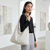 Large Capacity Polka Dot Tote Bag Spacious Bow Tie Handbag Travel Canvas Shoulder Bag Daily Use