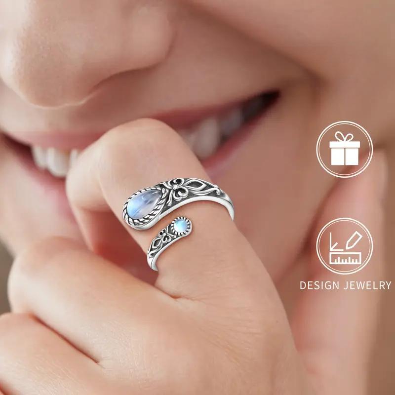 Ring,moonstone Ring,Silver Color,adjustable Ring,boho,vintage,spoon Ring,butterfly,synthetic Stone,gift