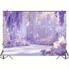 2D plan, 1 yellow garden background banner, lavender and purple wisteria design, elegant wedding, birthday party, photo